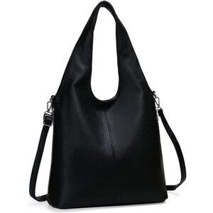 Hobo Shoulder Black Vegan Leather Bag for Women Soft Retro Top Handle Crossbody